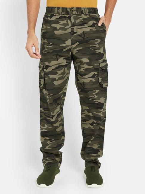 octave olive regular fit camo print cargo trackpants