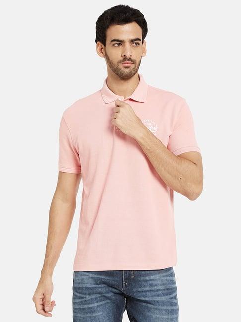 octave pink regular fit textured polo t-shirt