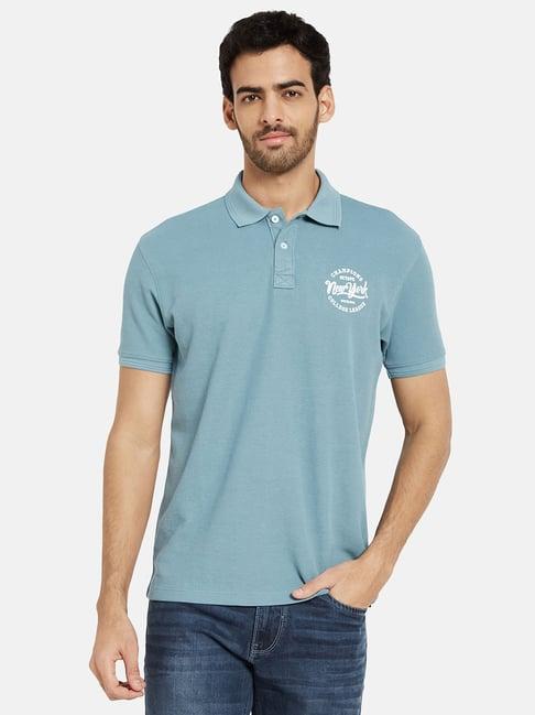 octave blue regular fit textured polo t-shirt