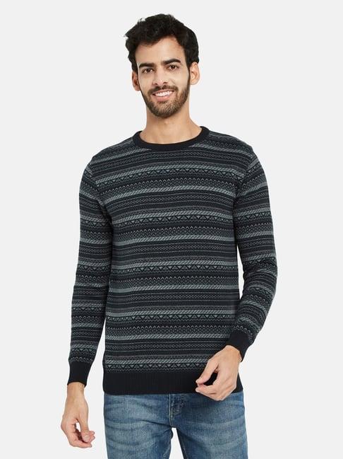 mettle dark navy regular fit striped sweater