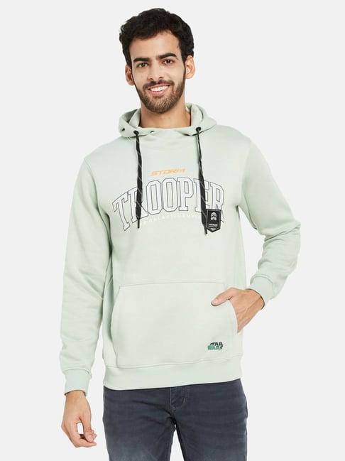 octave mint green regular fit graphic print hooded sweatshirt