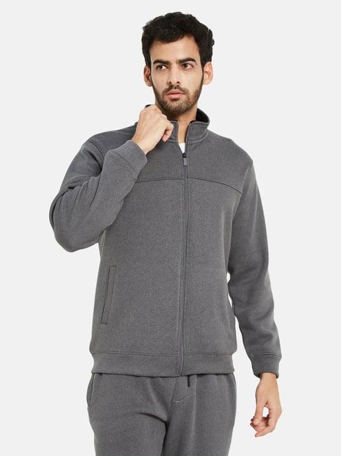 octave grey melange regular fit high neck sweatshirt