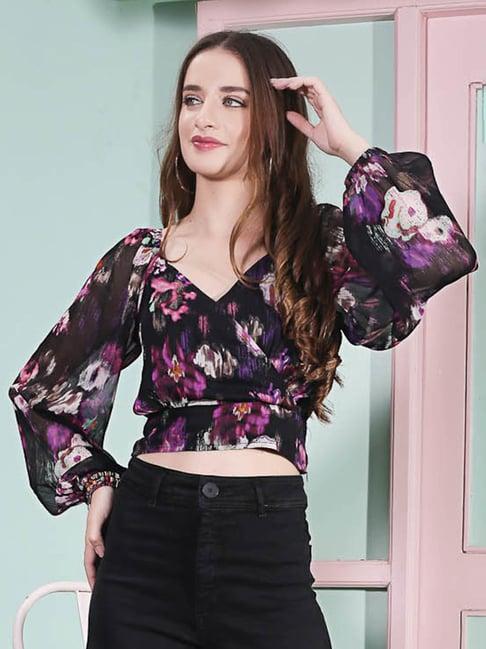 sera black floral print crop top