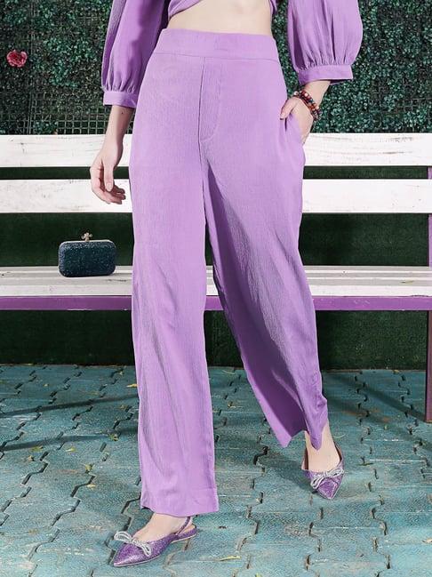 sera purple flared fit mid rise trousers