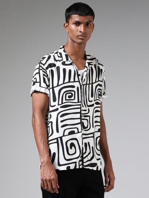 nuon by westside off white abstract printed relaxed fit shirt