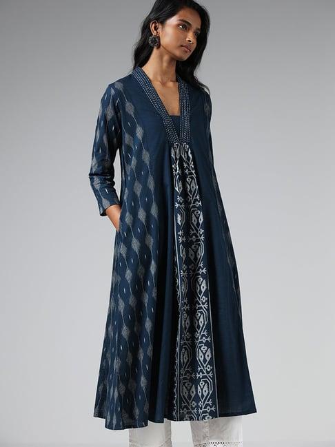 utsa by westside indigo ikat printed kurta