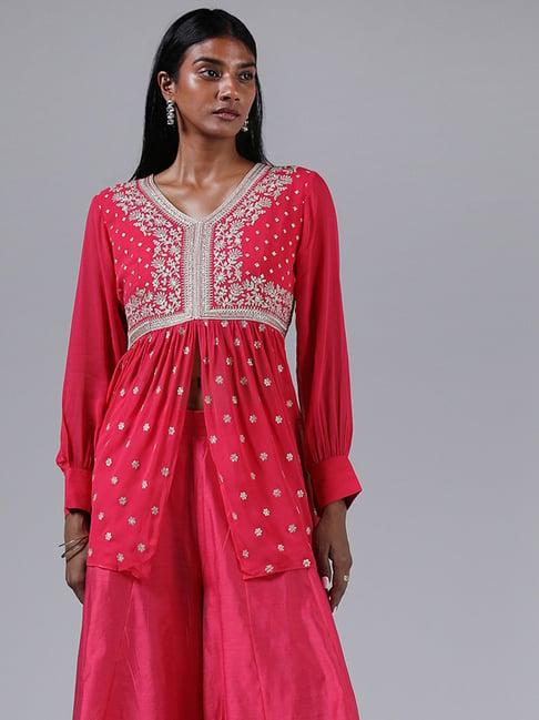 vark by westside pink zari embroidered front slit kurta & palazzos set