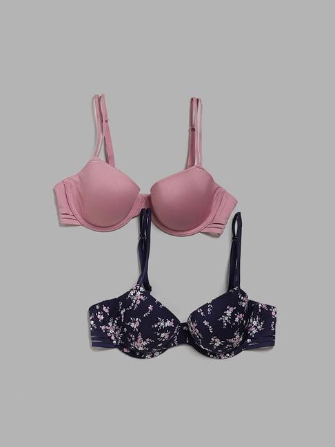 wunderlove by westside navy floral printed bra - pack of 2