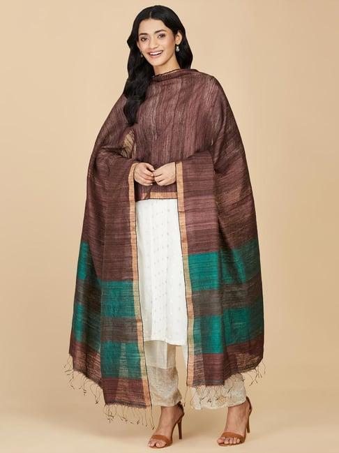 fabindia brown & green striped dupatta