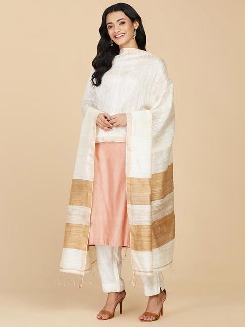 fabindia off-white & brown striped dupatta