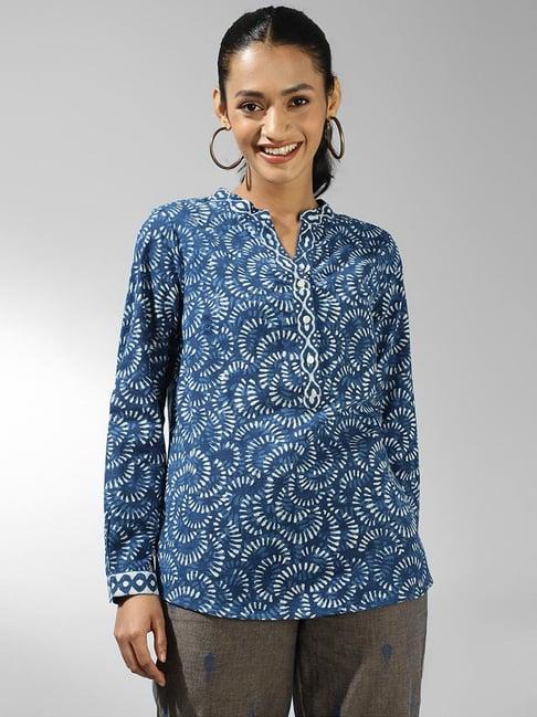 fabindia blue cotton printed tunic