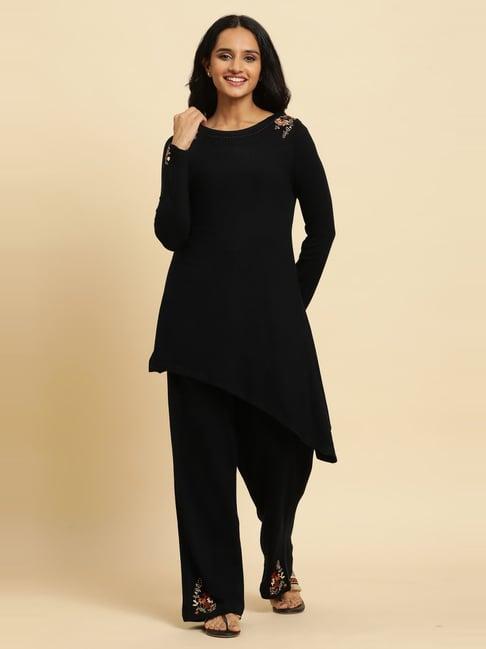 w black embroidered kurta pant set