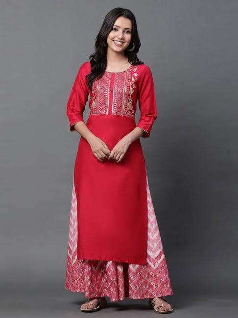 aurelia women pink festive solid rayon kurta