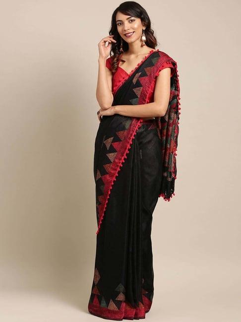 tikhi imli black printed saree with unstitched blouse