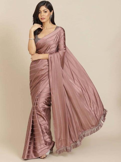 tikhi imli mauve striped saree with unstitched blouse