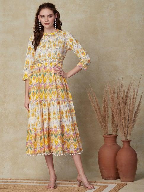 fashor multicolored cotton embroidered a-line dress