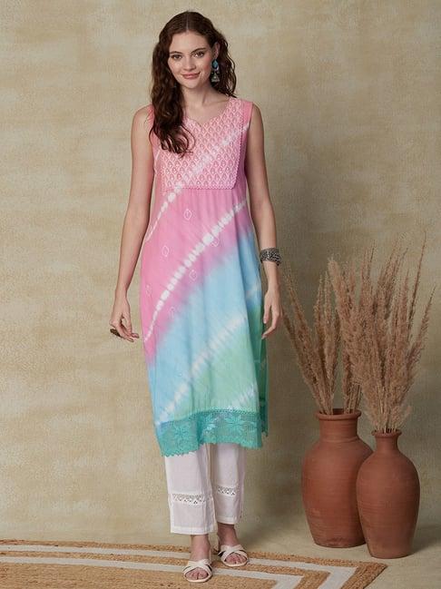 fashor multicolored embroidered straight kurta