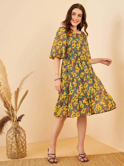 marie claire multicolored floral print a-line dress