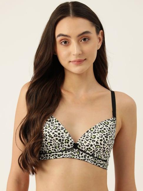 leading lady white & black animal print full coverage padded t-shirt bra