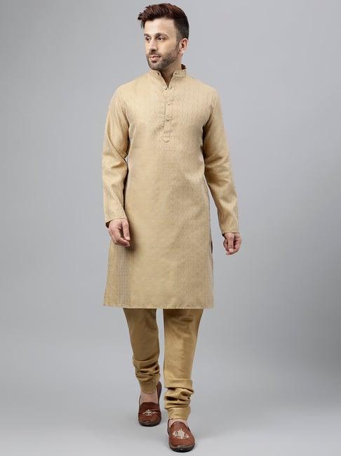 hangup khaki regular fit kurta & churidar set