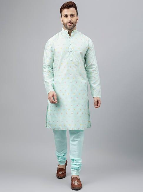 hangup light blue regular fit kurta & churidar set