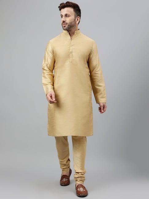 hangup khaki regular fit kurta & churidar set