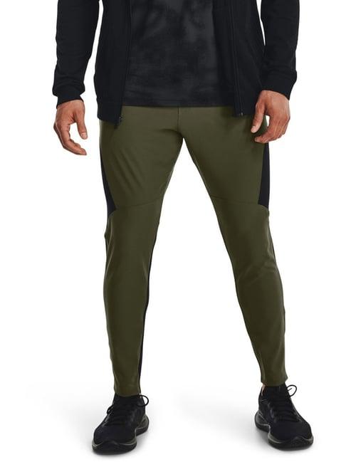 under armour green regular fit colour block sports trackpants