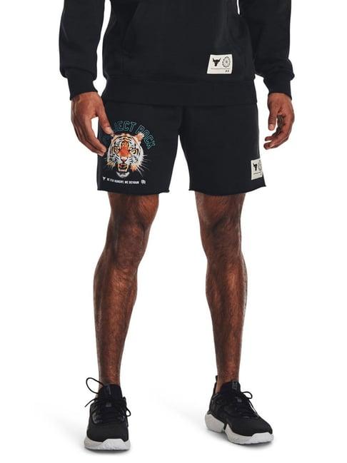 under armour black loose fit printed sports shorts