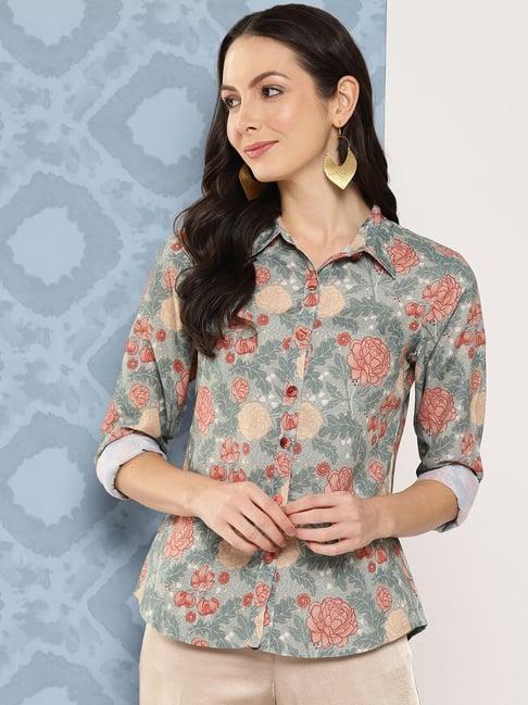 yufta green floral casual shirt