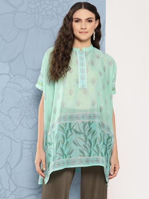 yufta green printed kaftan top