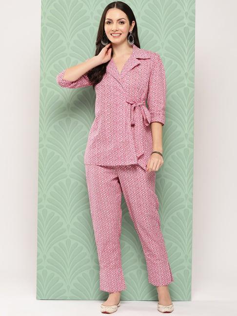 yufta pink printed top & pant set