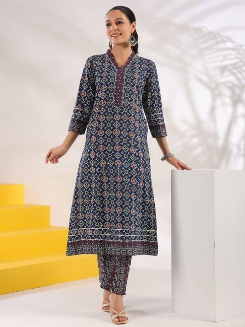 yufta blue printed kurta pant set