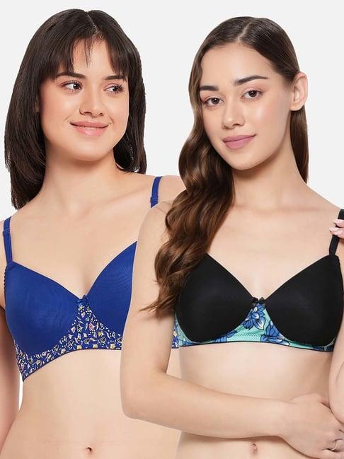 clovia multicolor printed full coverage non-wired t-shirt bra - pack of 2