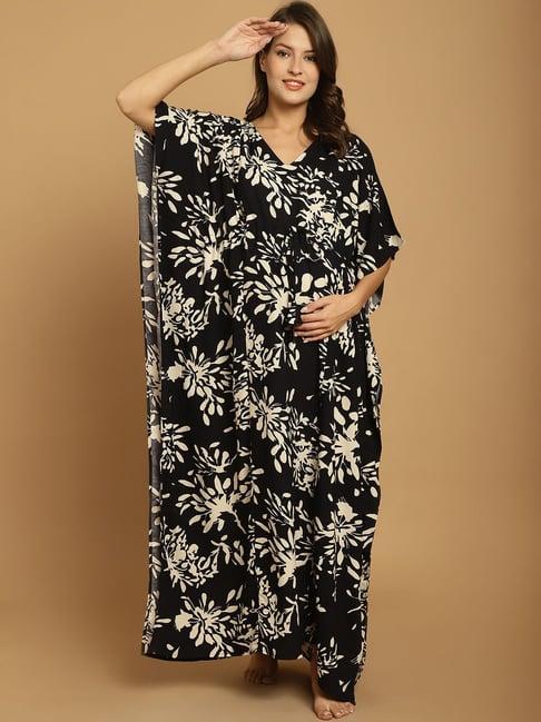 secret wish black printed maternity kaftan nighty