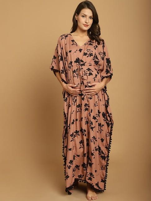 secret wish brown printed maternity kaftan nighty