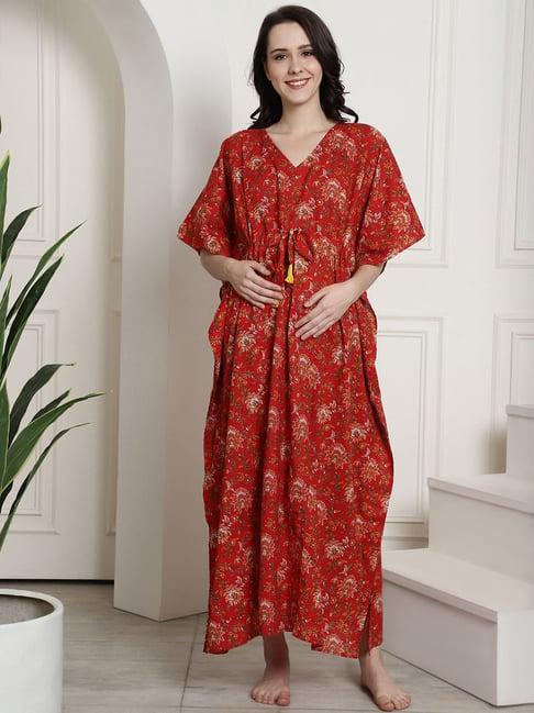 secret wish red printed maternity kaftan nighty