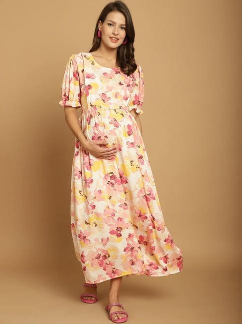 secret wish beige printed maternity night dress