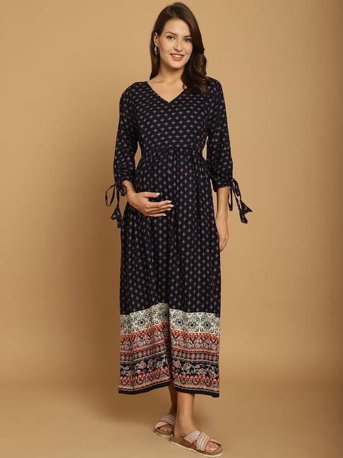 secret wish navy printed maternity night dress