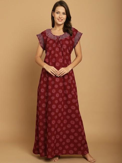 secret wish maroon printed maternity night dress