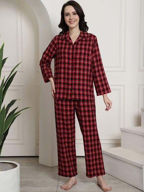 secret wish maroon check shirt with pyjamas