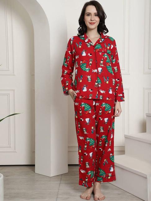 secret wish red printed shirt with pyjamas