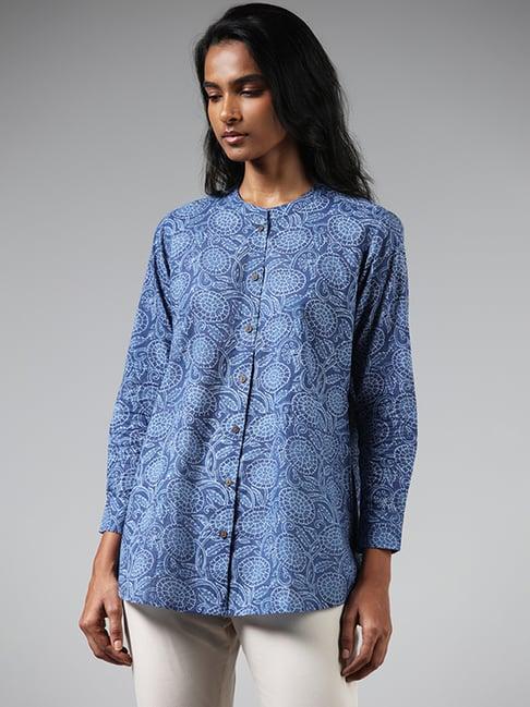 utsa by westside indigo printed button down tunic