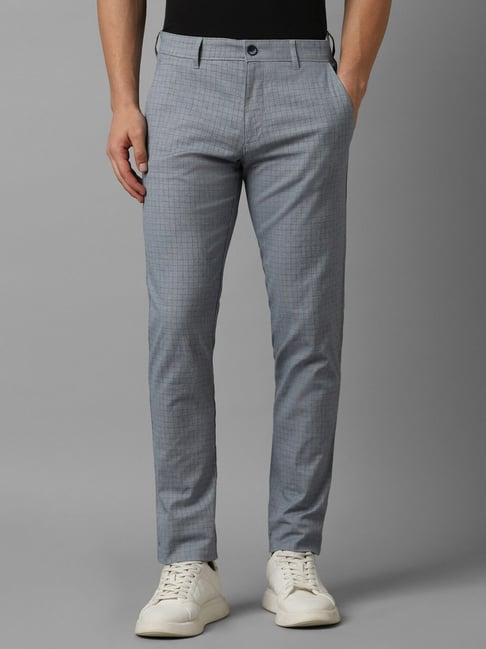 louis philippe sport grey cotton slim fit checks trousers