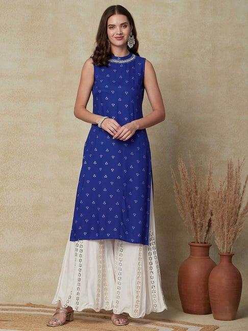 fashor blue printed straight kurta