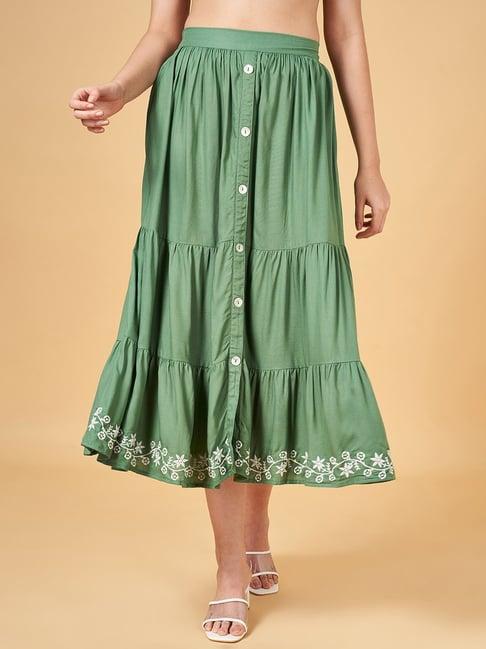 honey by pantaloons green embroidered a-line skirt