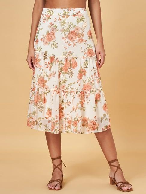 honey by pantaloons off-white floral print a-line skirt