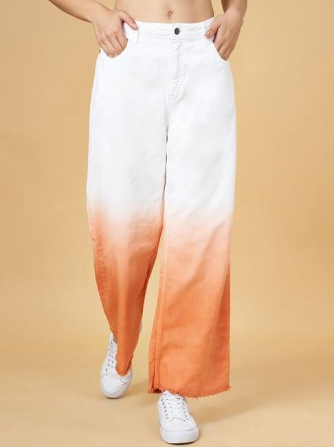 yu by pantaloons orange & white tie & dye low rise jeans