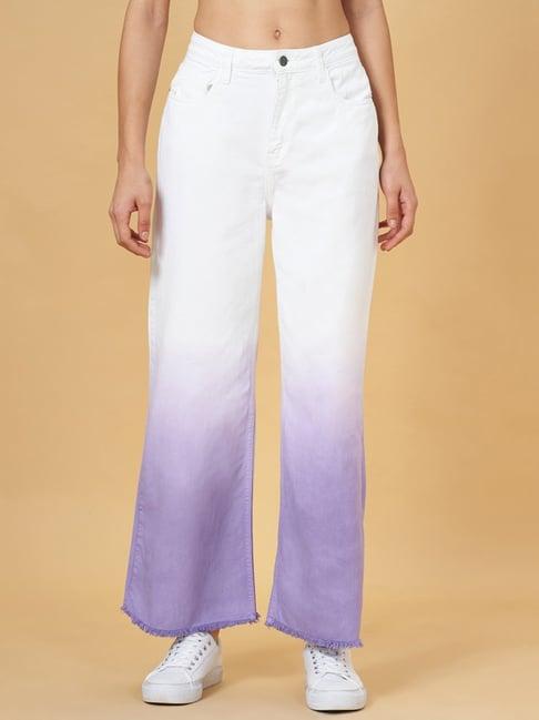 yu by pantaloons purple & white tie & dye low rise jeans