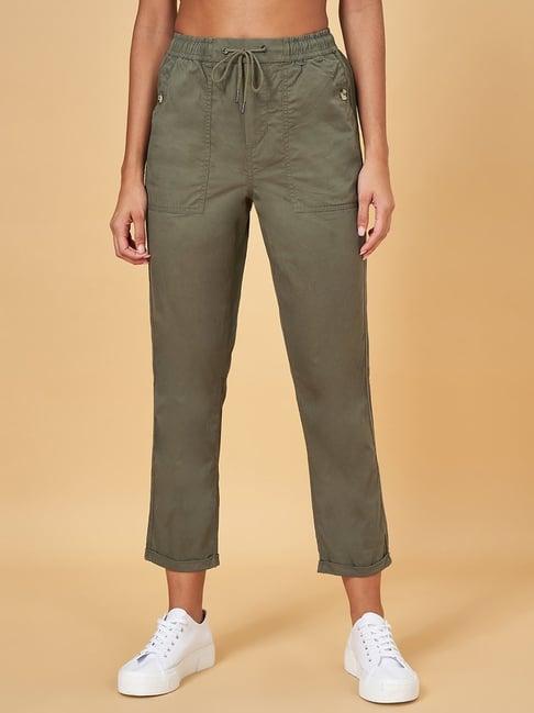 honey by pantaloons olive green cotton trousers