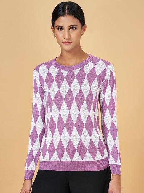 annabelle by pantaloons purple & white jacquard pattern sweater